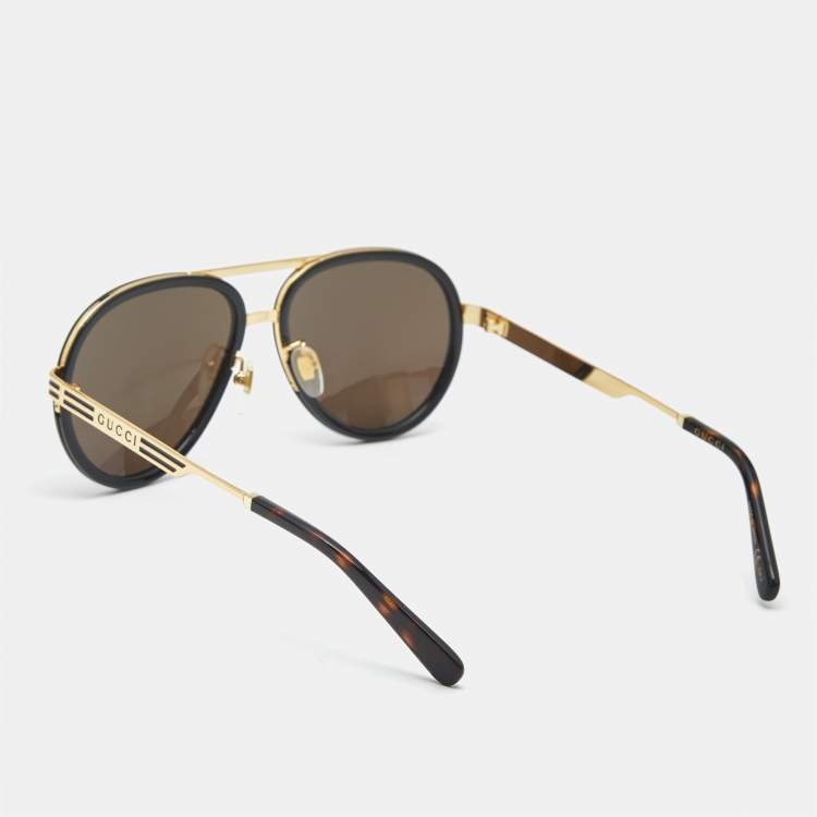 Pre Owned Gucci Black/Gold GG0982S Aviator Sunglasses