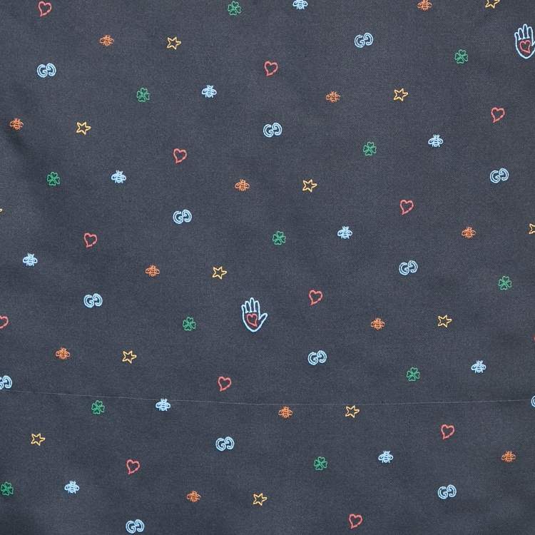 Pre Owned Gucci Navy Blue Print Silk Square Scarf
