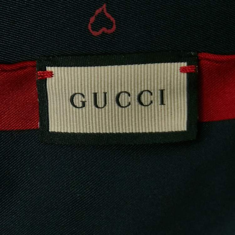 Pre Owned Gucci Navy Blue Print Silk Square Scarf