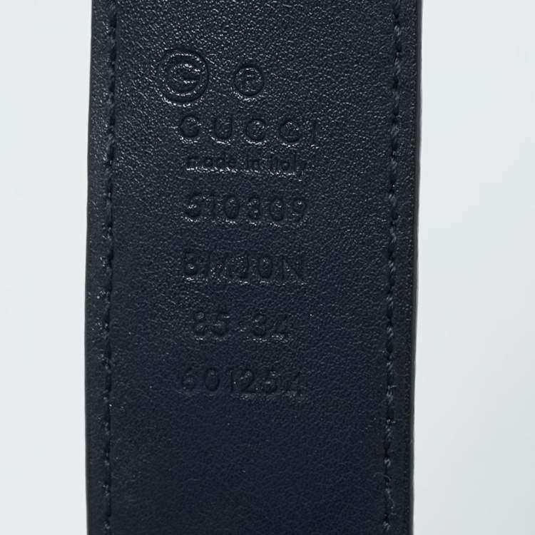 Pre Owned Gucci Navy Blue Microguccissima Leather Buckle Belt 85 CM