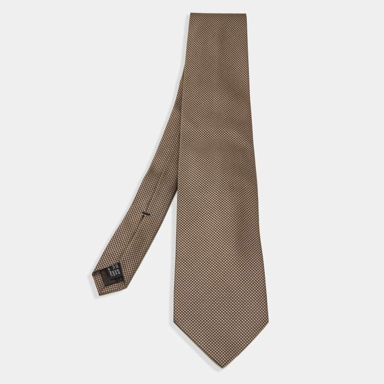 Pre Owned Gucci Brown Houndstooth Pattern Silk Jacquard Tie
