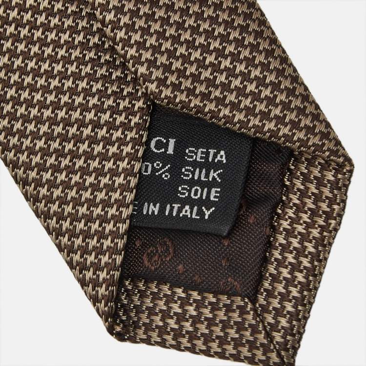 Pre Owned Gucci Brown Houndstooth Pattern Silk Jacquard Tie