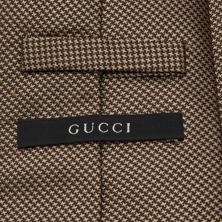 Pre Owned Gucci Brown Houndstooth Pattern Silk Jacquard Tie