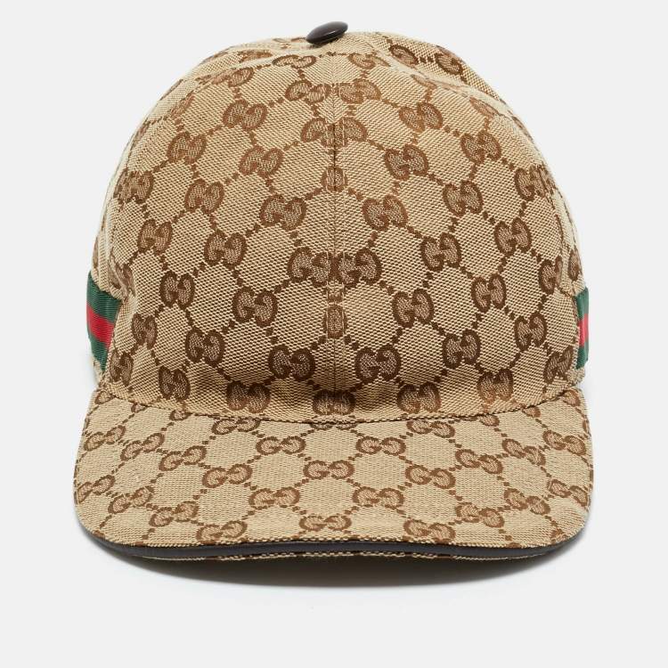Pre Owned Gucci Beige Original GG Canvas Web Detail Baseball Cap S