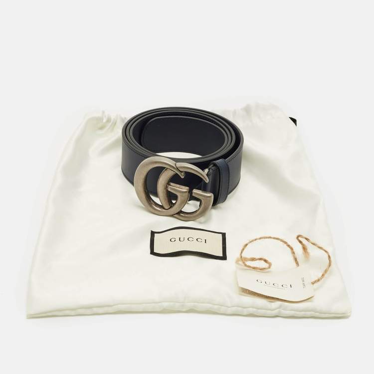 Pre Owned Gucci Blue Leather GG Marmont Buckle Belt 100 CM