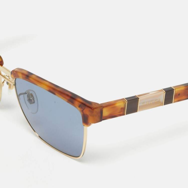 Pre Owned Gucci Tortoise Brown/Blue Gradient GG0603S Square Sunglasses
