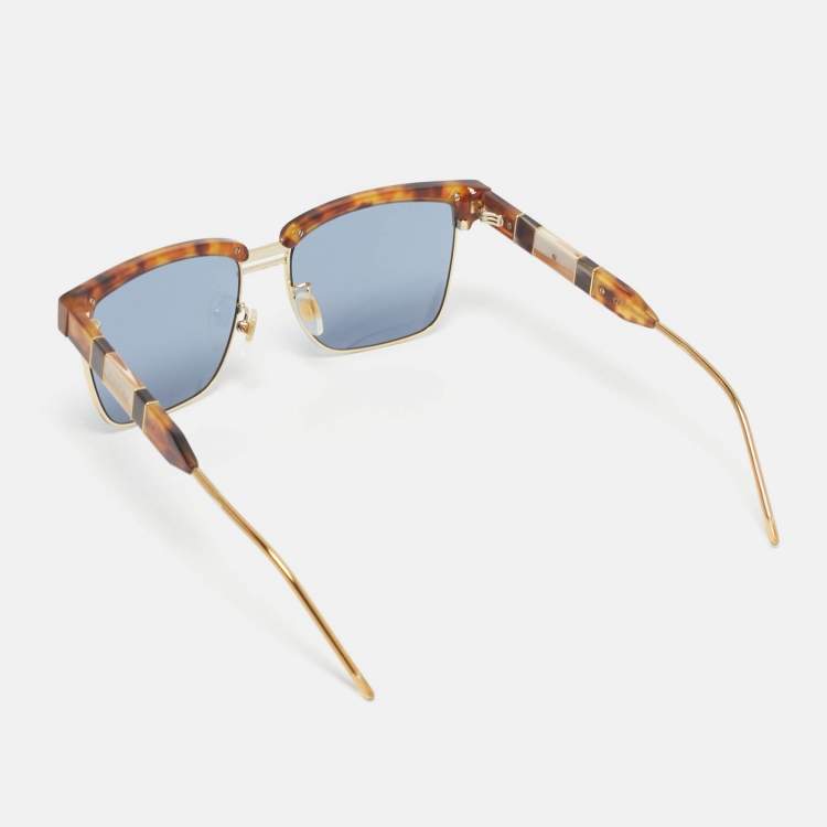 Pre Owned Gucci Tortoise Brown/Blue Gradient GG0603S Square Sunglasses