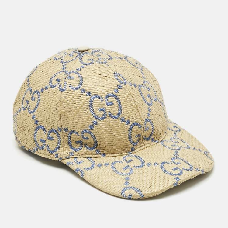 Pre Owned Gucci Beige GG Straw Sacramento Baseball Cap L