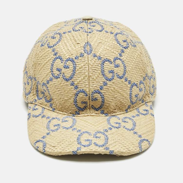 Pre Owned Gucci Beige GG Straw Sacramento Baseball Cap L