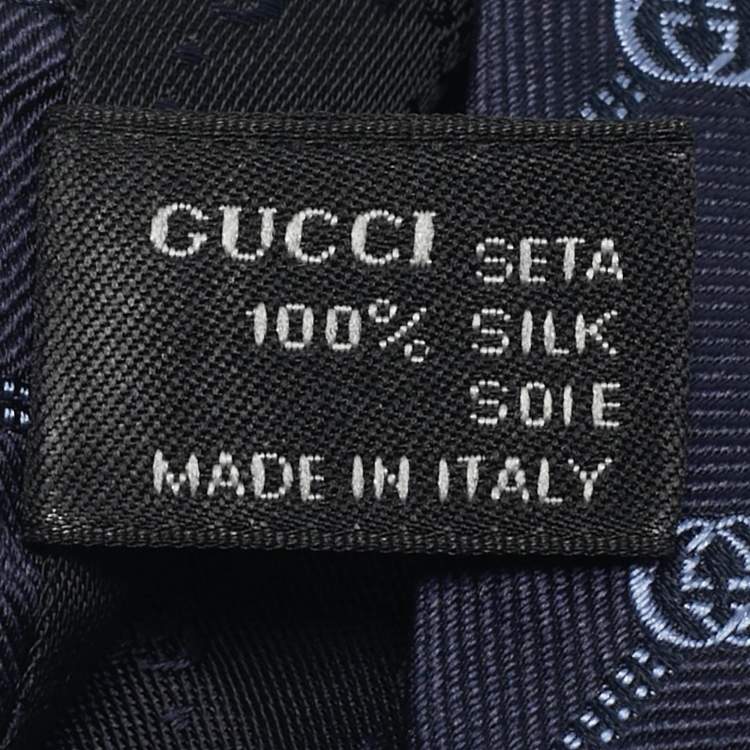 Pre Owned Gucci Navy Blue GG Interlock Pattern Silk Tie