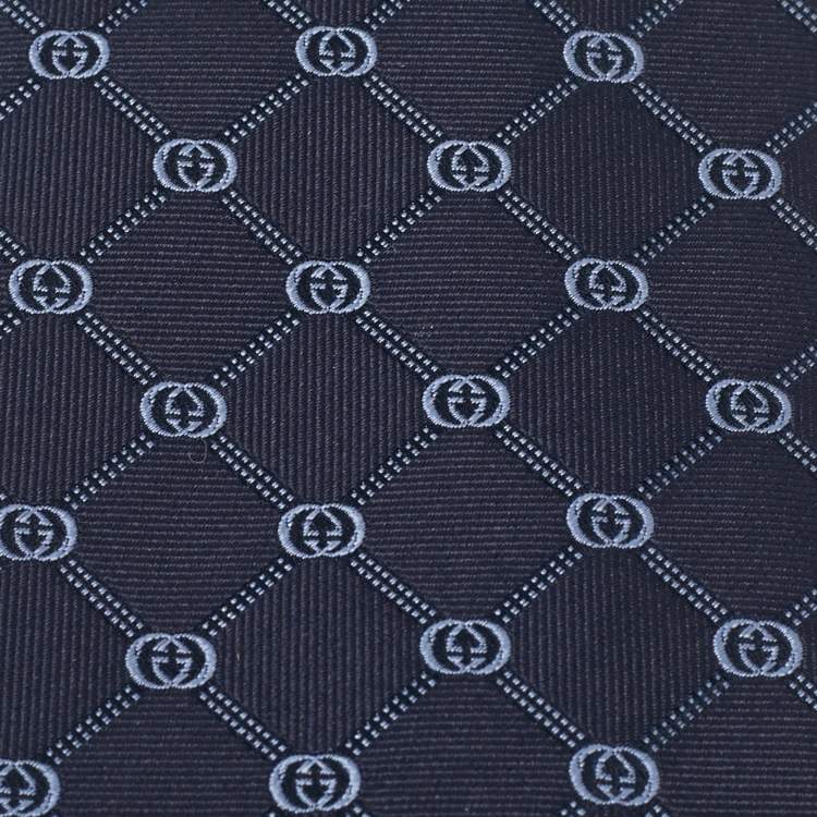 Pre Owned Gucci Navy Blue GG Interlock Pattern Silk Tie