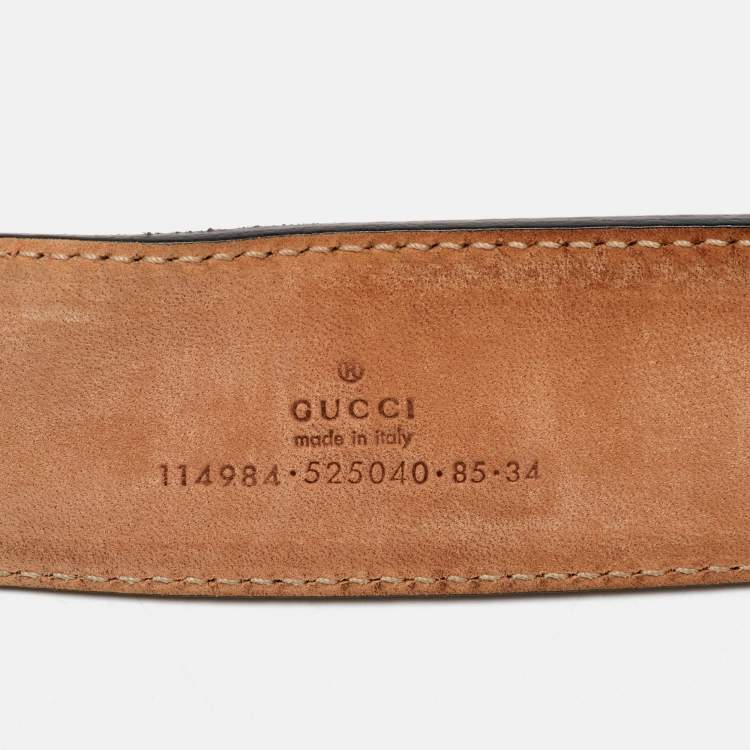 Pre Owned Gucci Black Leather and Web Canvas Interlocking G Buckle Belt 85CM