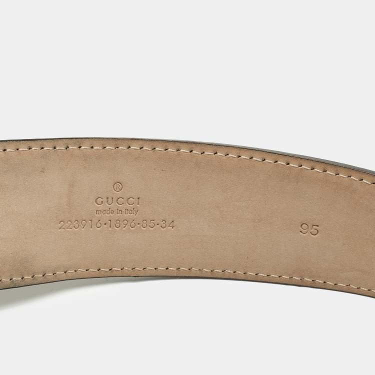 Pre Owned Gucci Olive Green GG Imprime Canvas Interlocking G Buckle Belt 95CM
