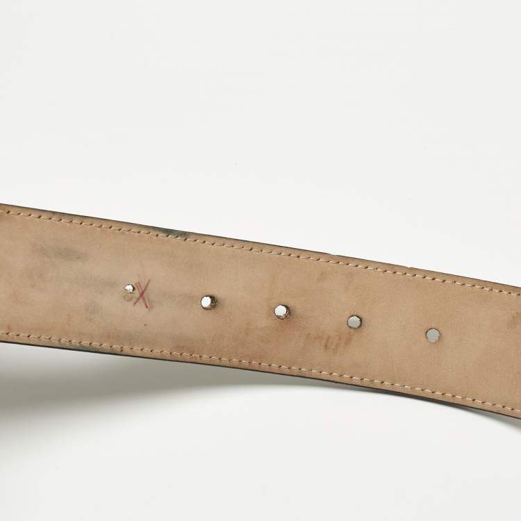 Pre Owned Gucci Olive Green GG Imprime Canvas Interlocking G Buckle Belt 95CM