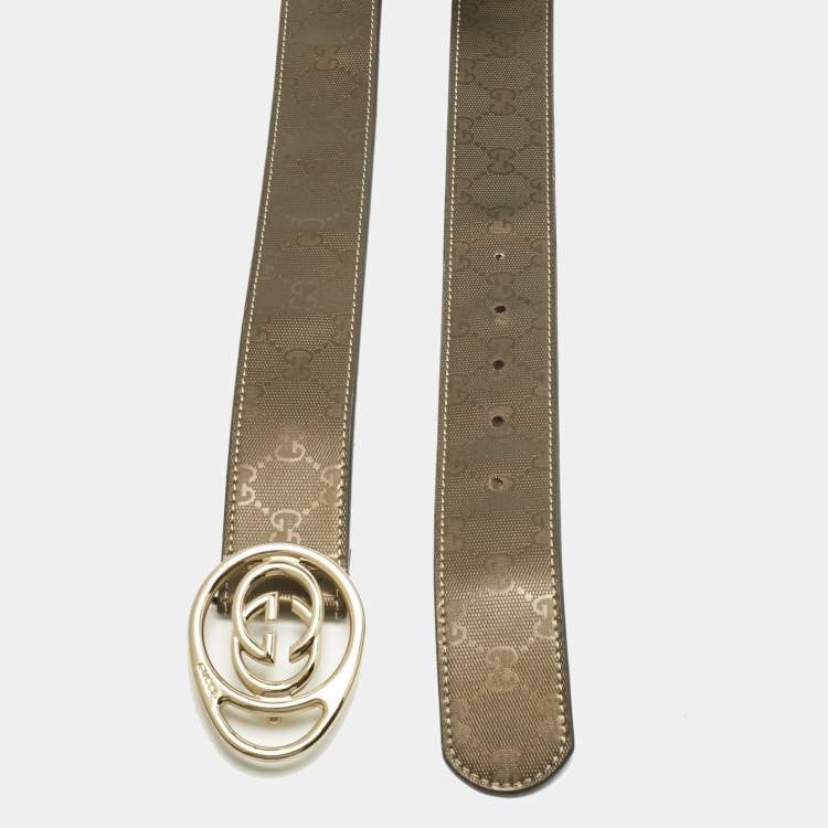 Pre Owned Gucci Olive Green GG Imprime Canvas Interlocking G Buckle Belt 95CM