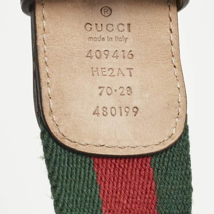 Pre Owned Gucci Red/Green Web Canvas and Leather GG Marmont Buckle Belt 70CM