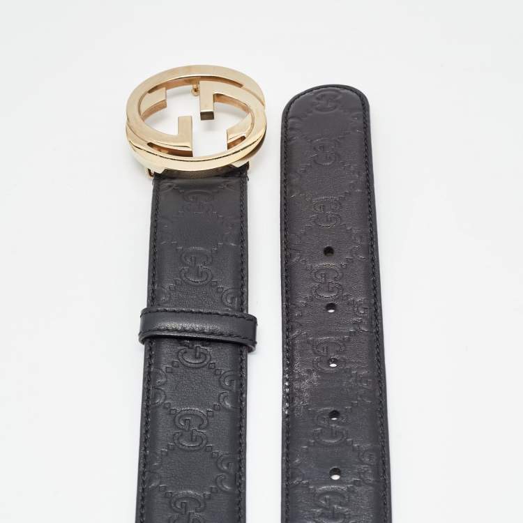 مملوكة مسبقًا Gucci Black Guccissima Leather Interlocking G Buckle Belt 100CM