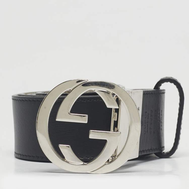 Pre Owned Gucci Beige/Black GG Supreme Canvas and Leather Interlocking G Reversible Belt 110CM