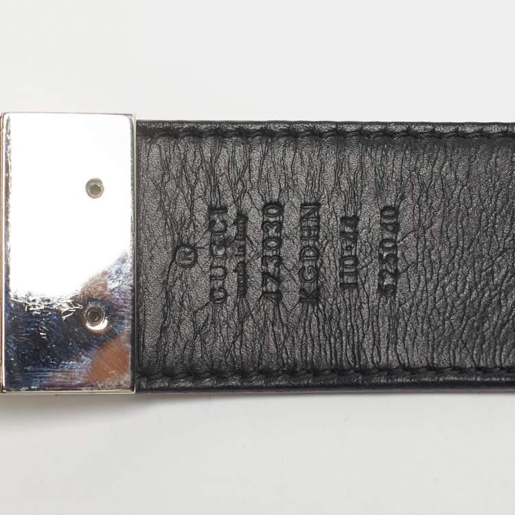 Pre Owned Gucci Beige/Black GG Supreme Canvas and Leather Interlocking G Reversible Belt 110CM