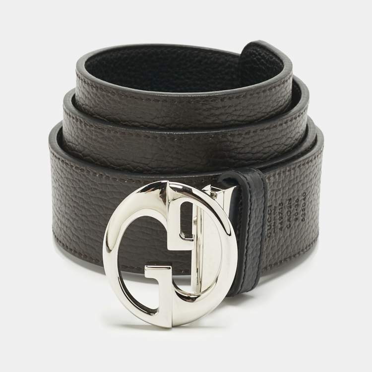 Pre Owned Gucci Black/Dark Brown Leather 1973 Reversible Buckle Belt 90CM