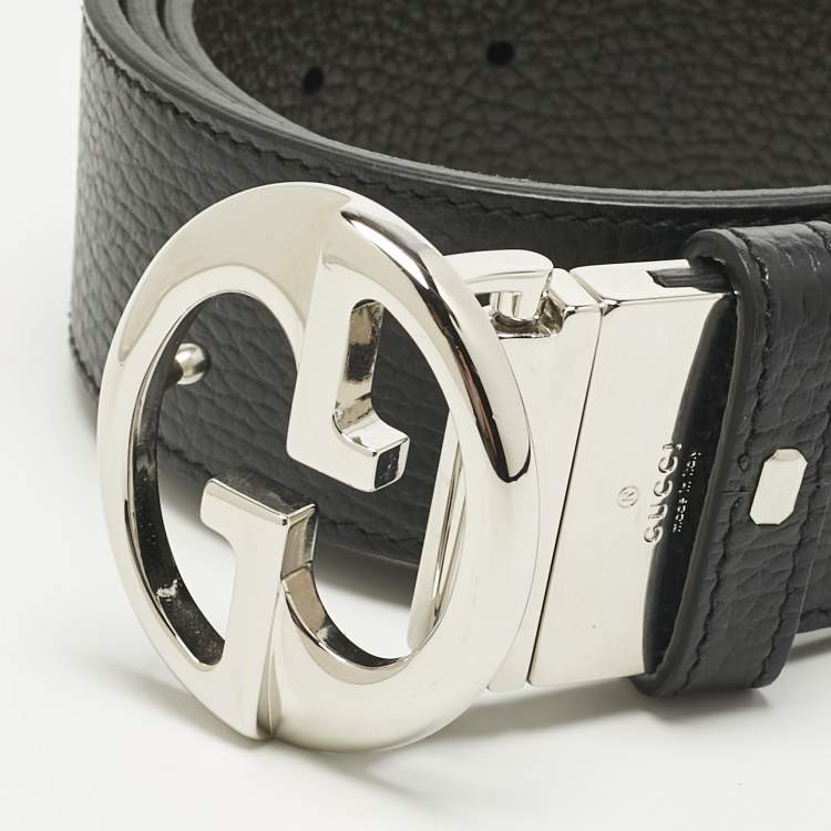 Pre Owned Gucci Black/Dark Brown Leather 1973 Reversible Buckle Belt 90CM