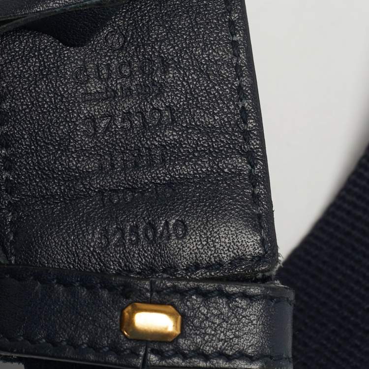 Pre Owned Gucci Navy Blue Canvas and Leather Anchor Buckle Belt 100CM