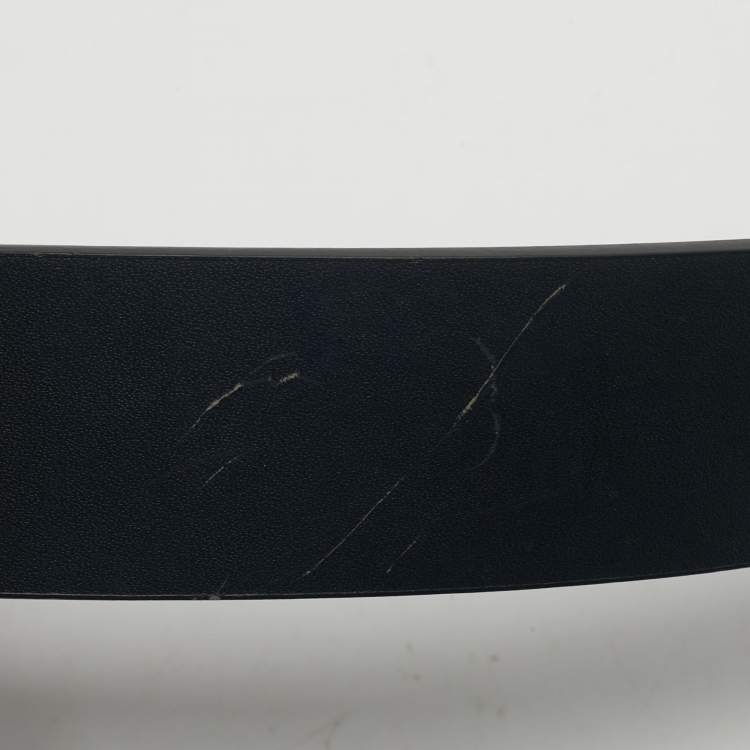 Pre Owned Gucci Black Leather Interlocking G Buckle Belt 85CM