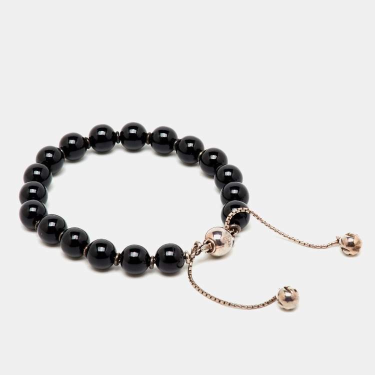 Pre Owned Gucci Boule Britt Black Beads Sterling Silver Bracelet 16