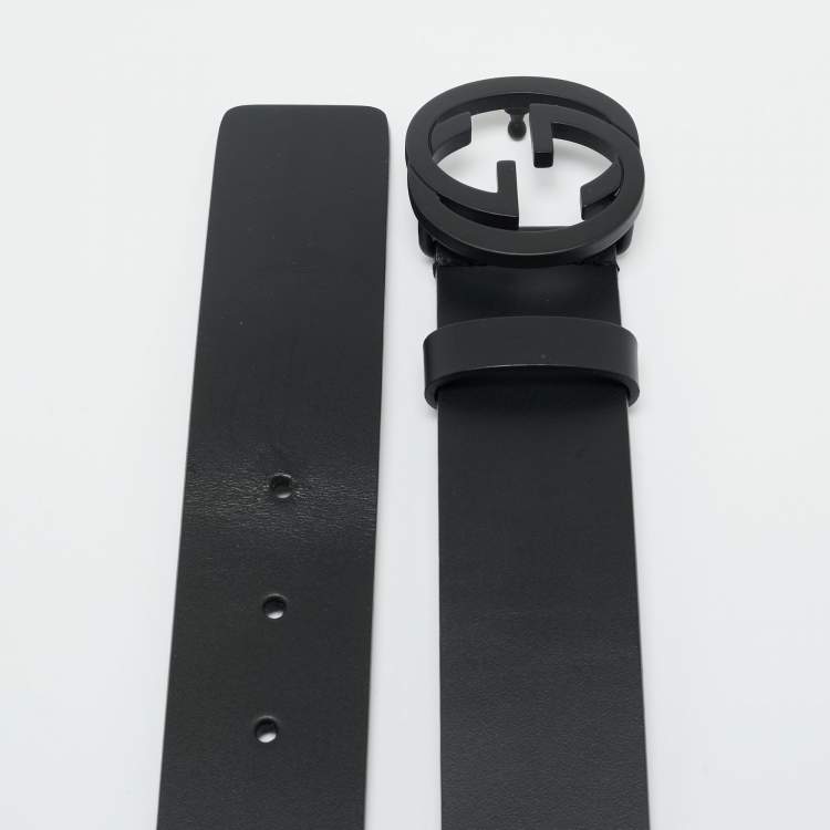 Pre Owned Gucci Black Leather Interlocking G Belt 95CM