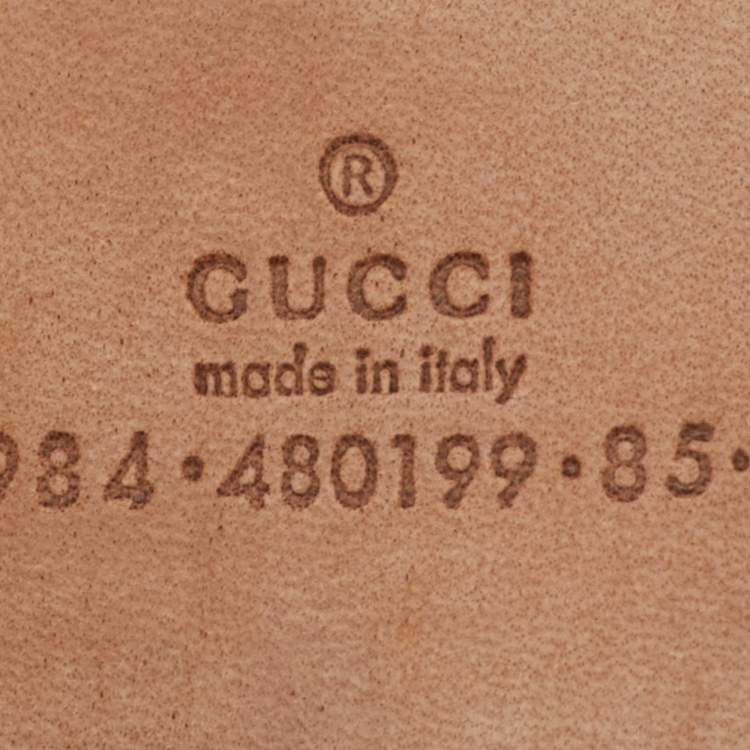 Pre Owned Gucci Black Leather and Web Interlocking G Buckle Belt 85CM