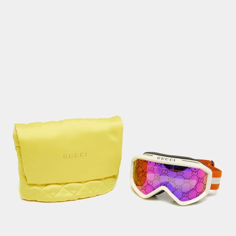 Pre Owned Gucci Orange/Iridescent GG1210S Ski Goggles