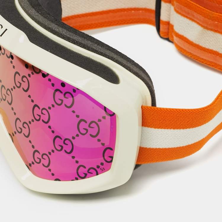 Pre Owned Gucci Orange/Iridescent GG1210S Ski Goggles