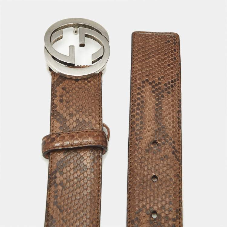 Pre Owned Gucci Brown Python Interlocking G Buckle Belt 100CM