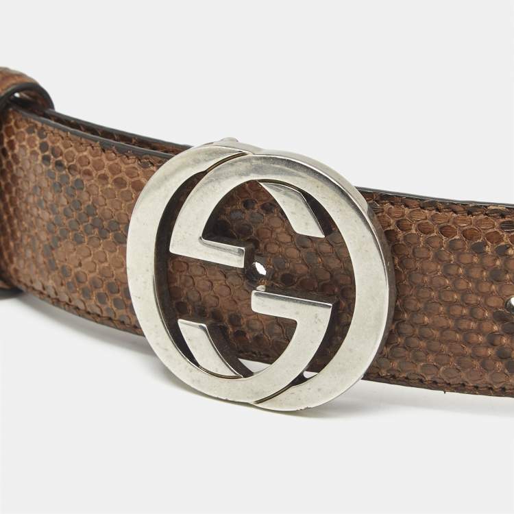 Pre Owned Gucci Brown Python Interlocking G Buckle Belt 100CM
