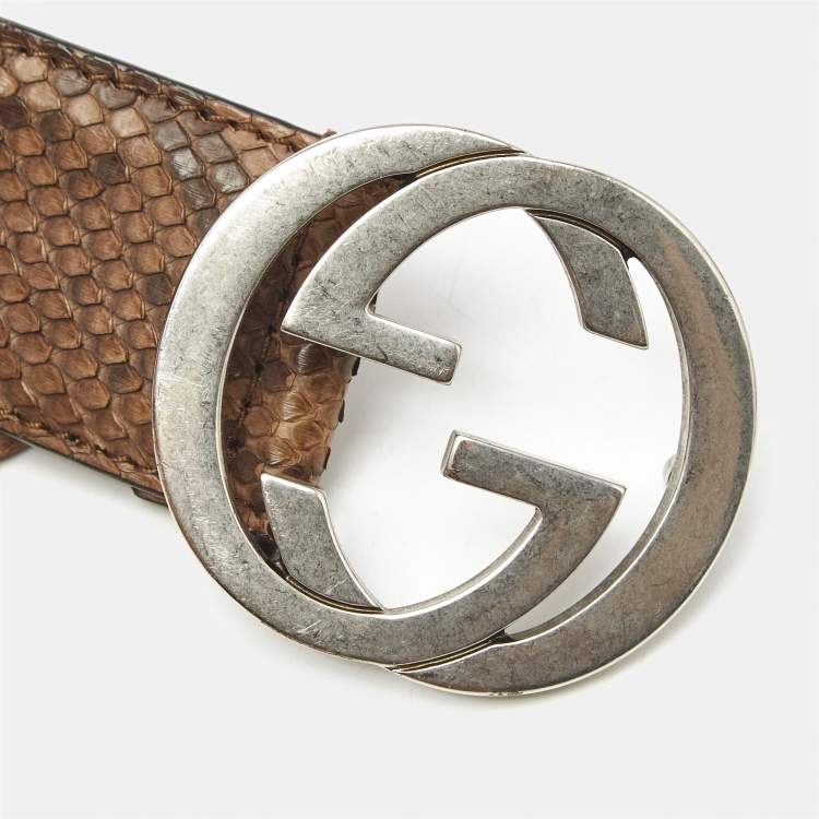 Pre Owned Gucci Brown Python Interlocking G Buckle Belt 100CM