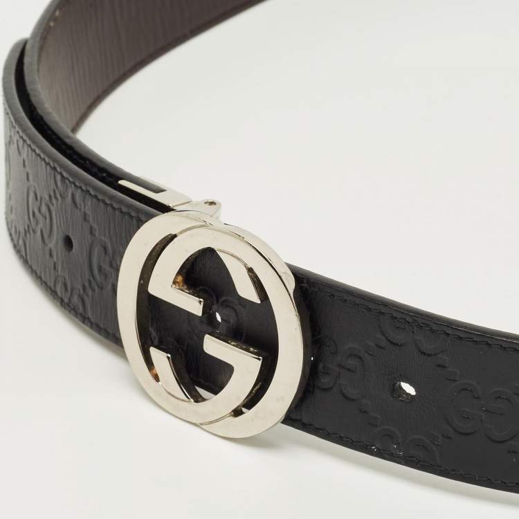 Pre Owned Gucci Black/Brown  Guccissima Leather Interlocking G Reversible Belt 95 CM