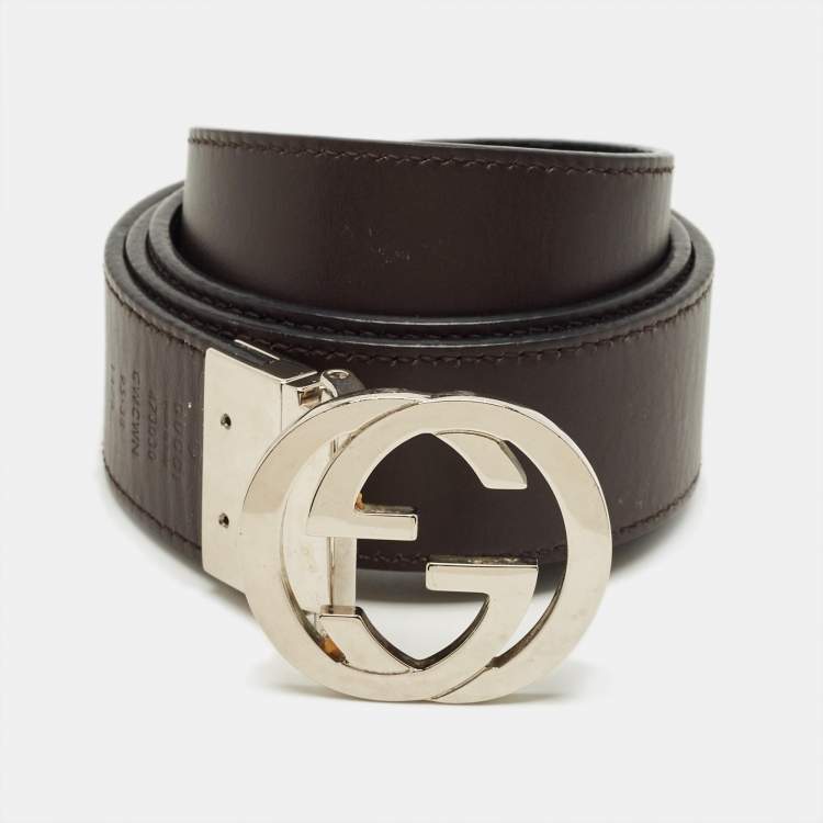 Pre Owned Gucci Black/Brown  Guccissima Leather Interlocking G Reversible Belt 95 CM