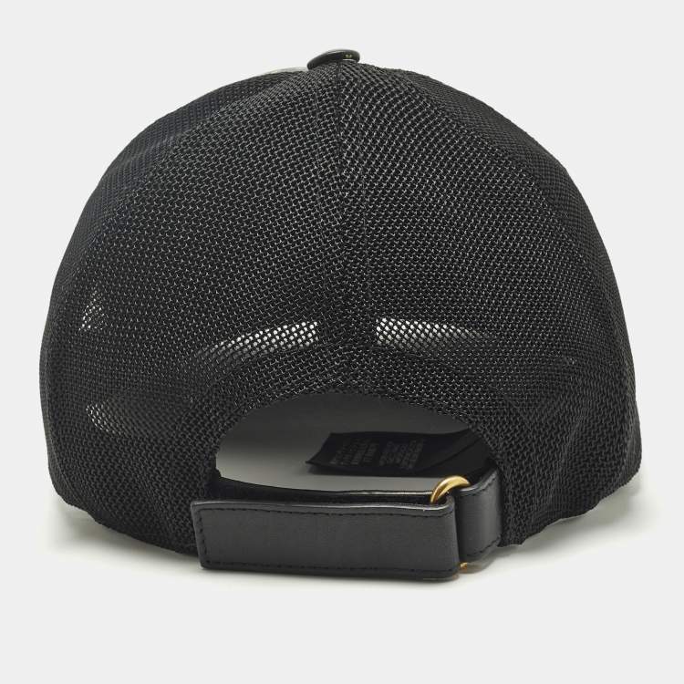 Pre Owned Gucci Black Guccy Stars Leather and Mesh Tucker Cap M