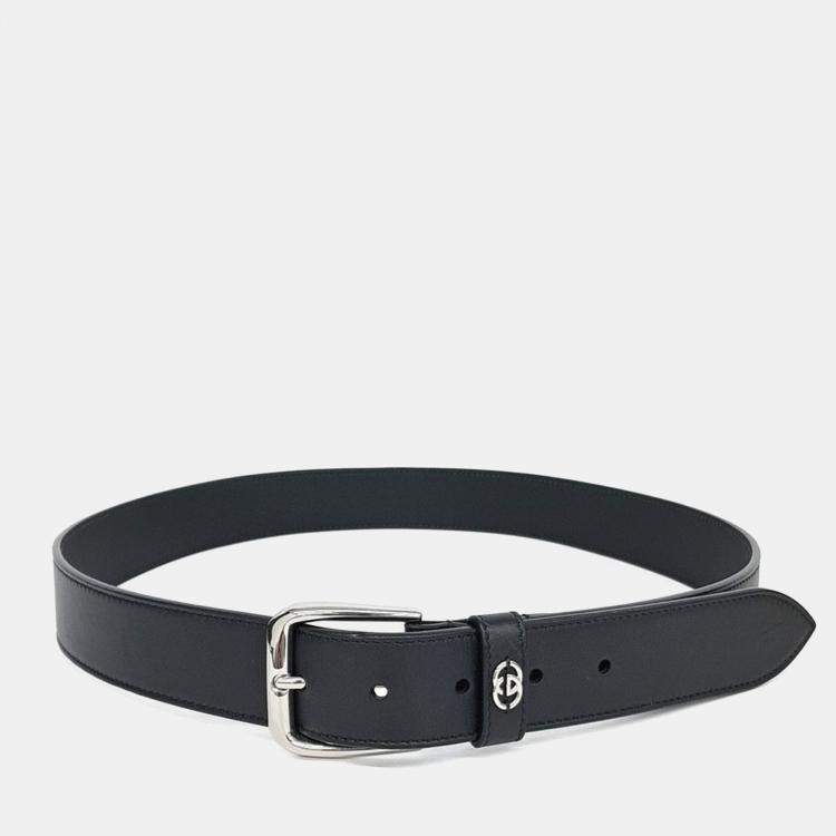 Pre Owned Gucci Black Leather Interlocking G Belt