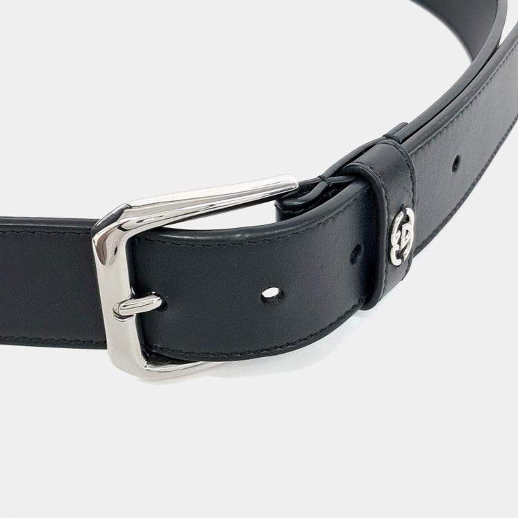 Pre Owned Gucci Black Leather Interlocking G Belt
