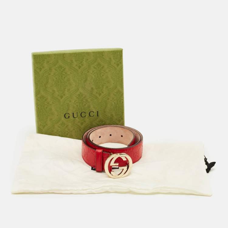 Pre Owned Gucci Interlocking G Buckle Belt Red Guccissima Leather