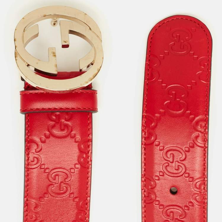 Pre Owned Gucci Interlocking G Buckle Belt Red Guccissima Leather