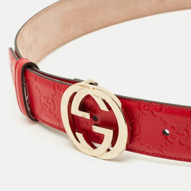 Pre Owned Gucci Interlocking G Buckle Belt Red Guccissima Leather