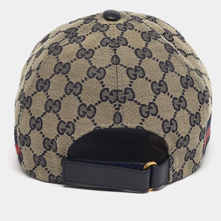 Pre Owned Gucci Beige/Blue Original GG Canvas Web Detail Baseball Cap XL