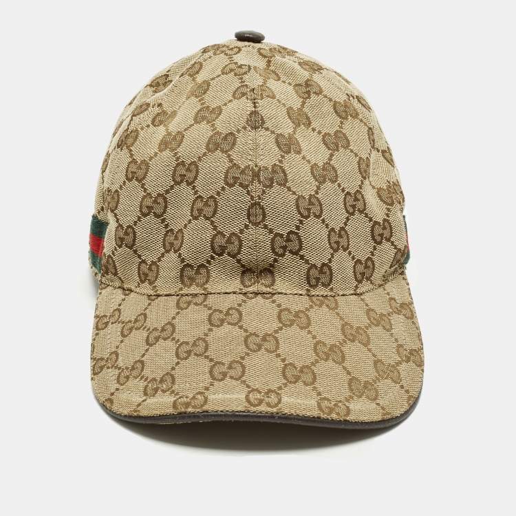 Pre Owned Gucci Beige Original GG Canvas Web Detail Baseball Cap S