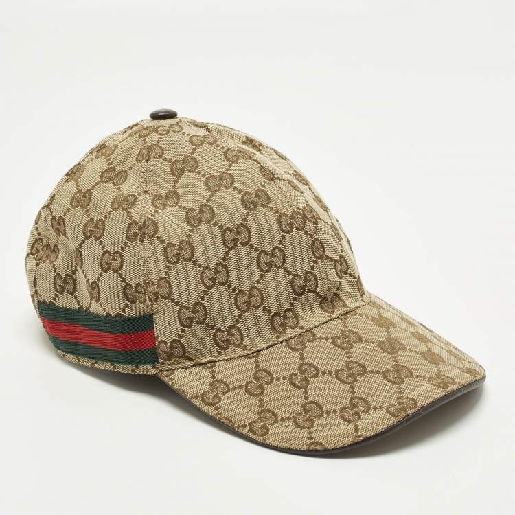 Pre Owned Gucci Beige Original GG Canvas Web Detail Baseball Cap S