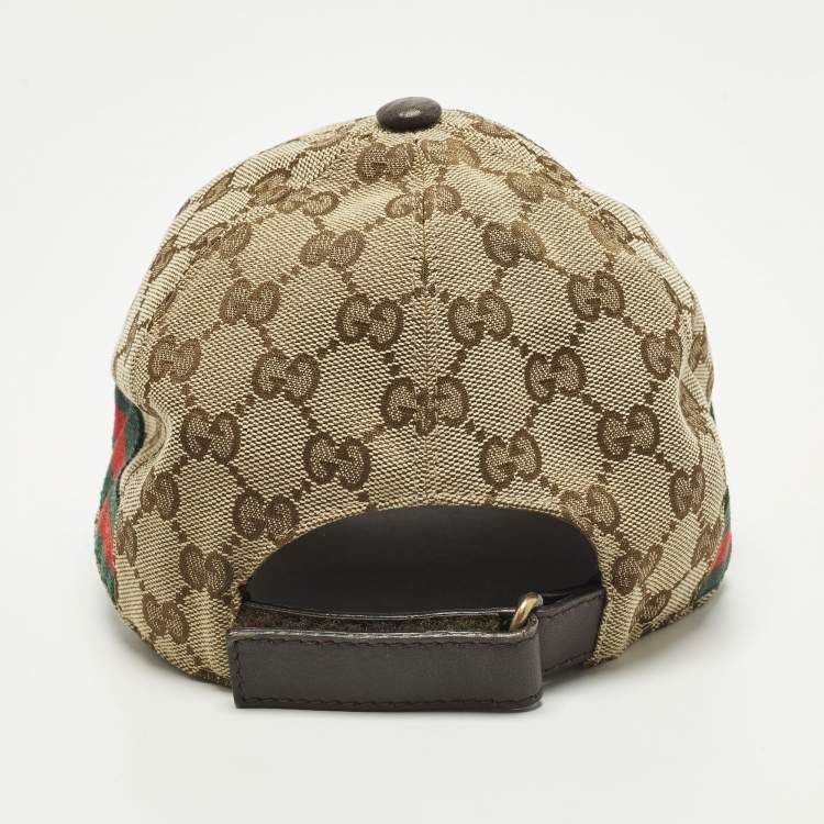 Pre Owned Gucci Beige Original GG Canvas Web Detail Baseball Cap S