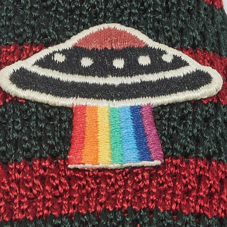 Pre Owned Gucci Red/Green UFO Patch Striped Silk Knit Tie