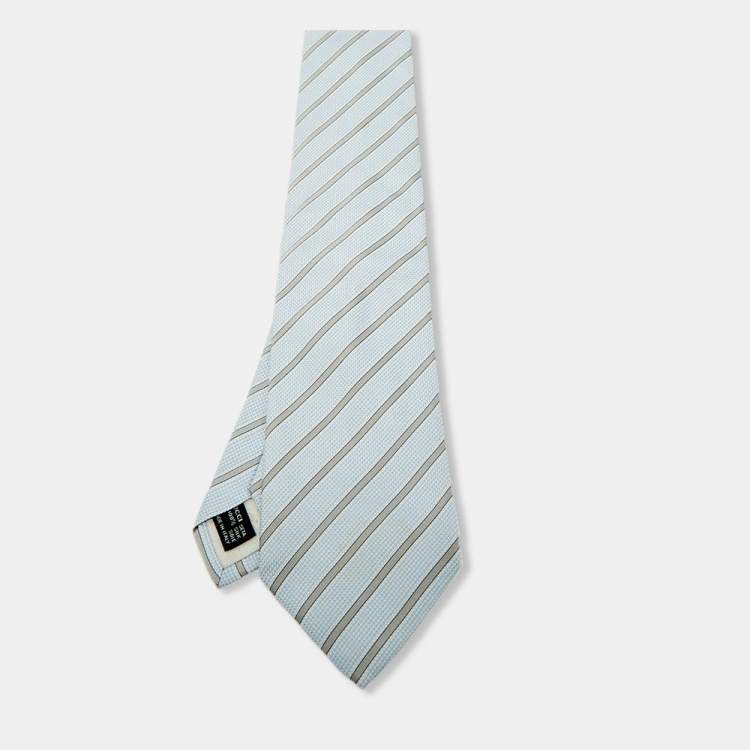 مملوكة مسبقًا Gucci Blue Diagonal Striped Silk Traditional Tie