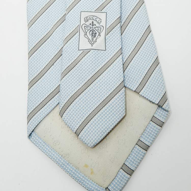 مملوكة مسبقًا Gucci Blue Diagonal Striped Silk Traditional Tie